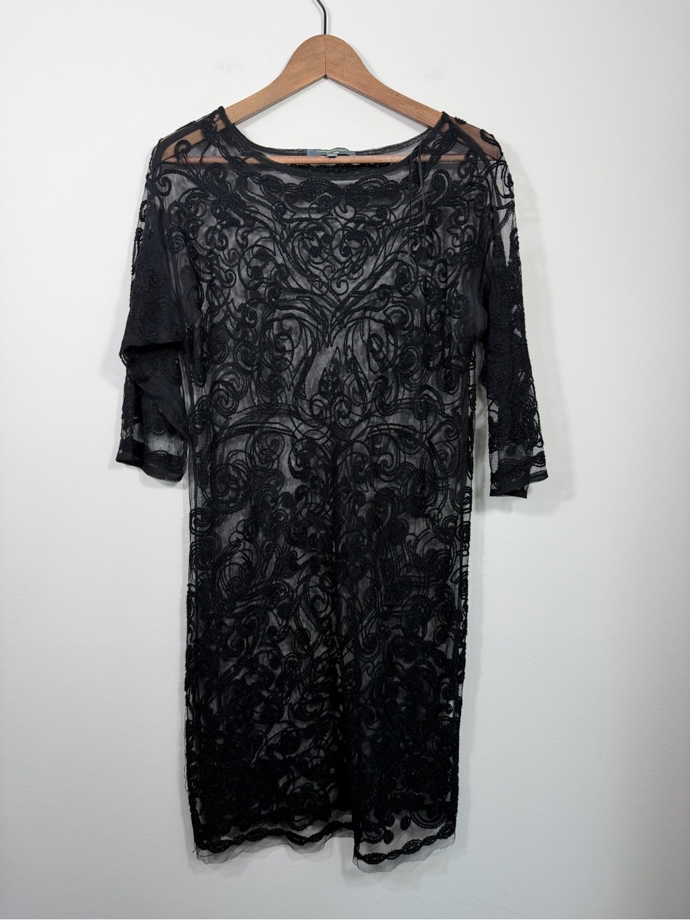 Catherine Malandrino Black Embroidered Sheer Mesh Midi Dress Size M Gothic